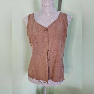 SOLILOQUY 100% silk button-up brown vest women's small